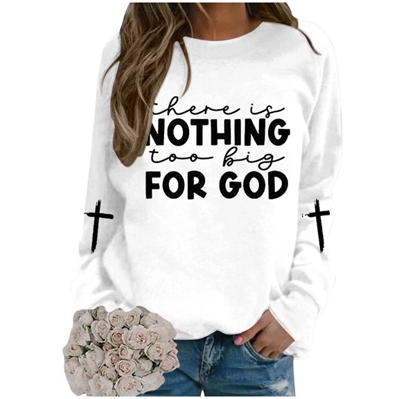 Wangmeiwg Women's Sweatshirts Women's Hoodies Sweatshirt Fashion Casual Round Neck God Letter Printed Apparel White S