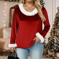 thumbnail image 6 of UngA Christmas Tops for Women - Xmas V Neck Warm Fuzzy Trim Sweaters Casual Loose Christmas Sweatshirts for Women Velvet Long Sleeve Pullover (Red,XL), 6 of 7