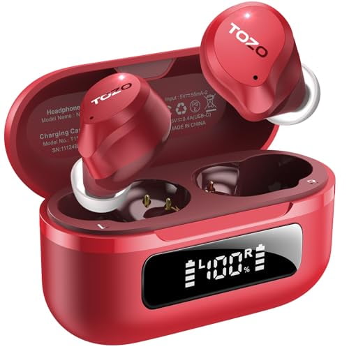 TOZO Auriculares inalámbricos híbridos con cancelación activa de ruido, 6 micrófonos ENC Clear Call, IPX8 resistente al agua, auriculares internos Bluetooth 5.3 Auriculares estéreo para graves 59H tie