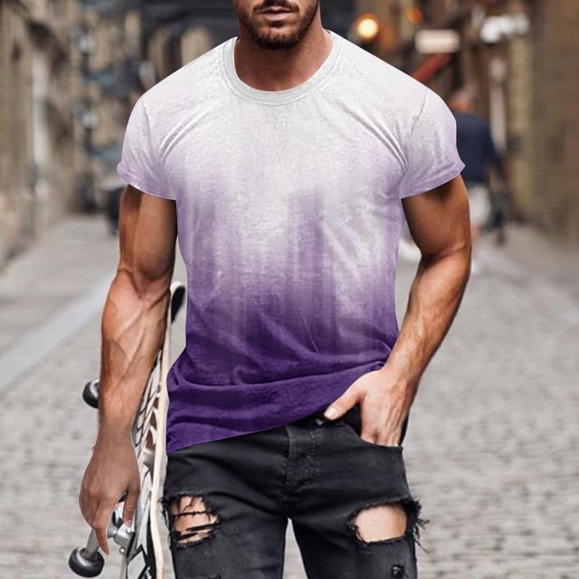 Qertyioot Hommes Imprimer Manches Courtes Col Rond T-shirt Casual Mode Manches Courtes Dégagement