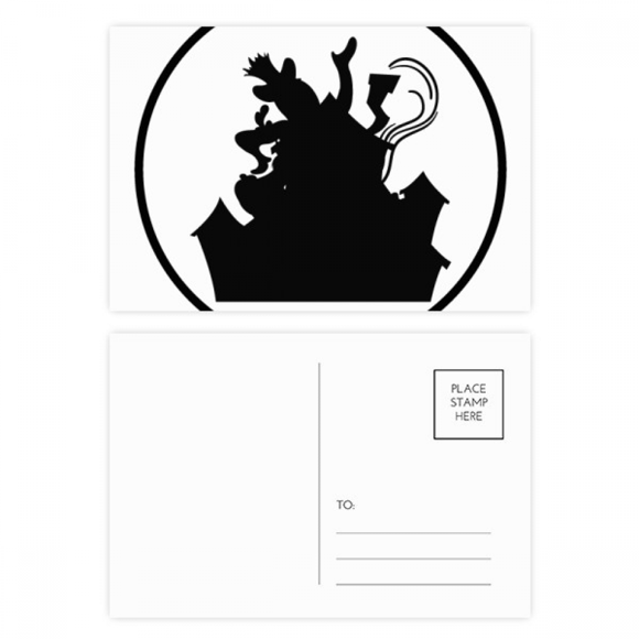 Clown Castle Amusement Park Black Outline Postcard Set Birthday Mailing Thanks Greeting Card