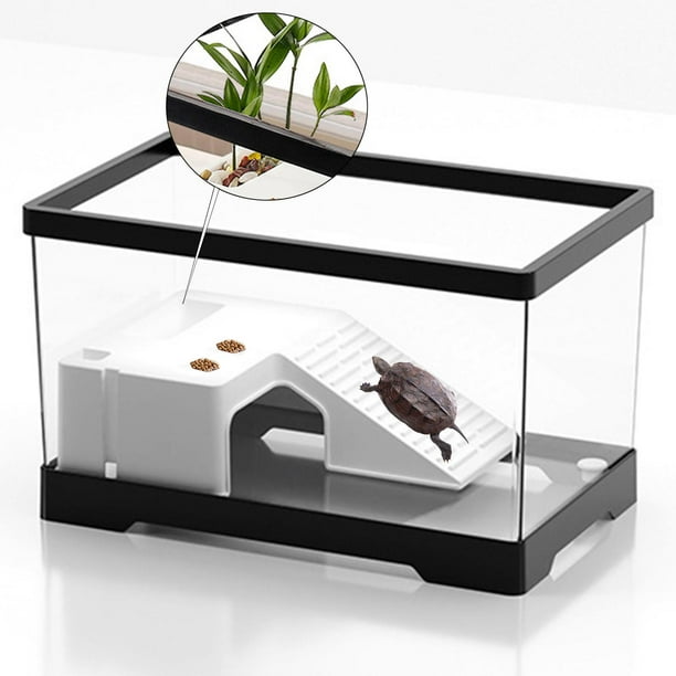 Tanque de tortugas para acuario, terrario para tortugas, caja para incubar, área de , área multifuncional resistente, hábitat de reptiles Negro medio