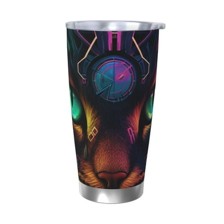 

Qekee Futuristic Cat Warrior Print 20OZ Car Cup Stainless Steel Vacuum Insulated Tumbler Tumbler Cup With Lid And Straw Travel Coffee Mug-Without Straw