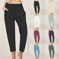 thumbnail image 7 of Yuanlook Women's Tapered Pants,Linen Casual Straight Leg Drawstring Elastic Trousers Loose Comfy Joggers with Pockets, 7 of 7