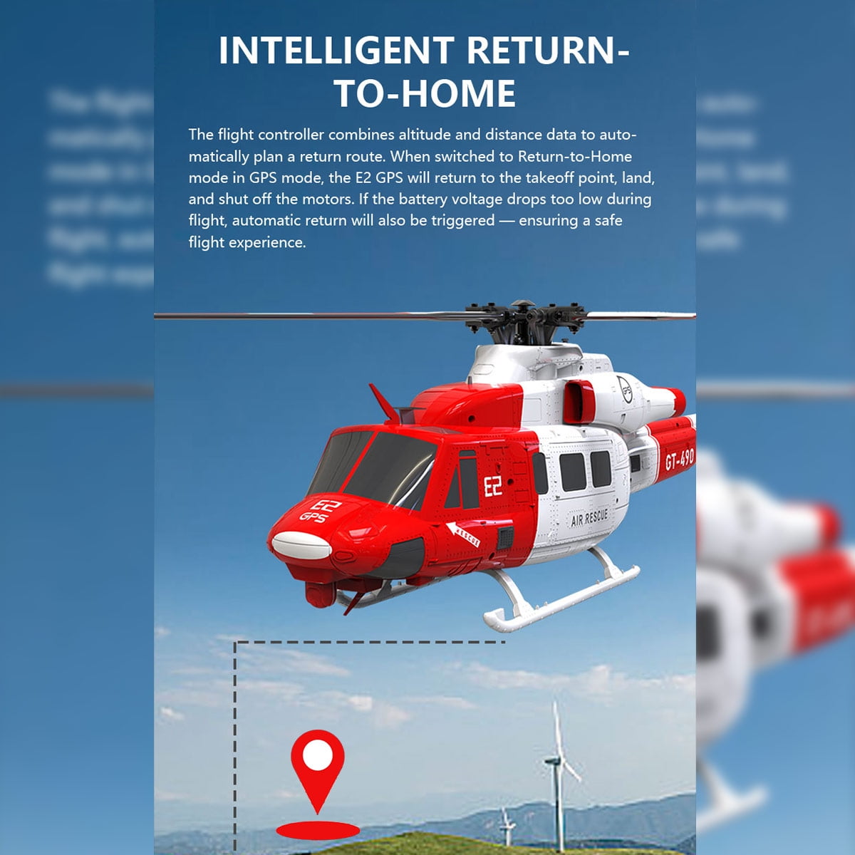 E2 UH-1Y Dual Brushless RC Simulation Helicopter Model, 2.4G 6CH Direct Drive Aircraft with Lidar positioning and GPS (RTF / Mode 1 & Mode 2 Switchable/Rescue Livery)
