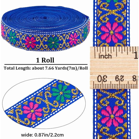 Polyester 7.66 Yards 0.87 Inch Wide Vintage Jacquard Ribbon Trim Tyrolean Ribbon Upholstery Trim Lace Edge Trim Flower Pattern Embroidery Ribbons for DIY Clothing Embellishment Decorations