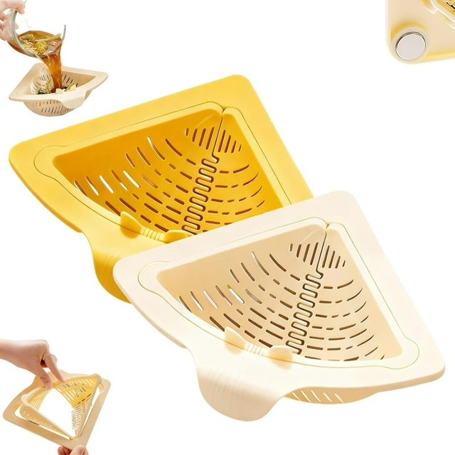 Magnetic Drainage & Filter Basket, Punch-Free Triangular Sink Strainer with Twist-Open Bottom, Kitchen Sponge Holder and Food Scraps Catcher