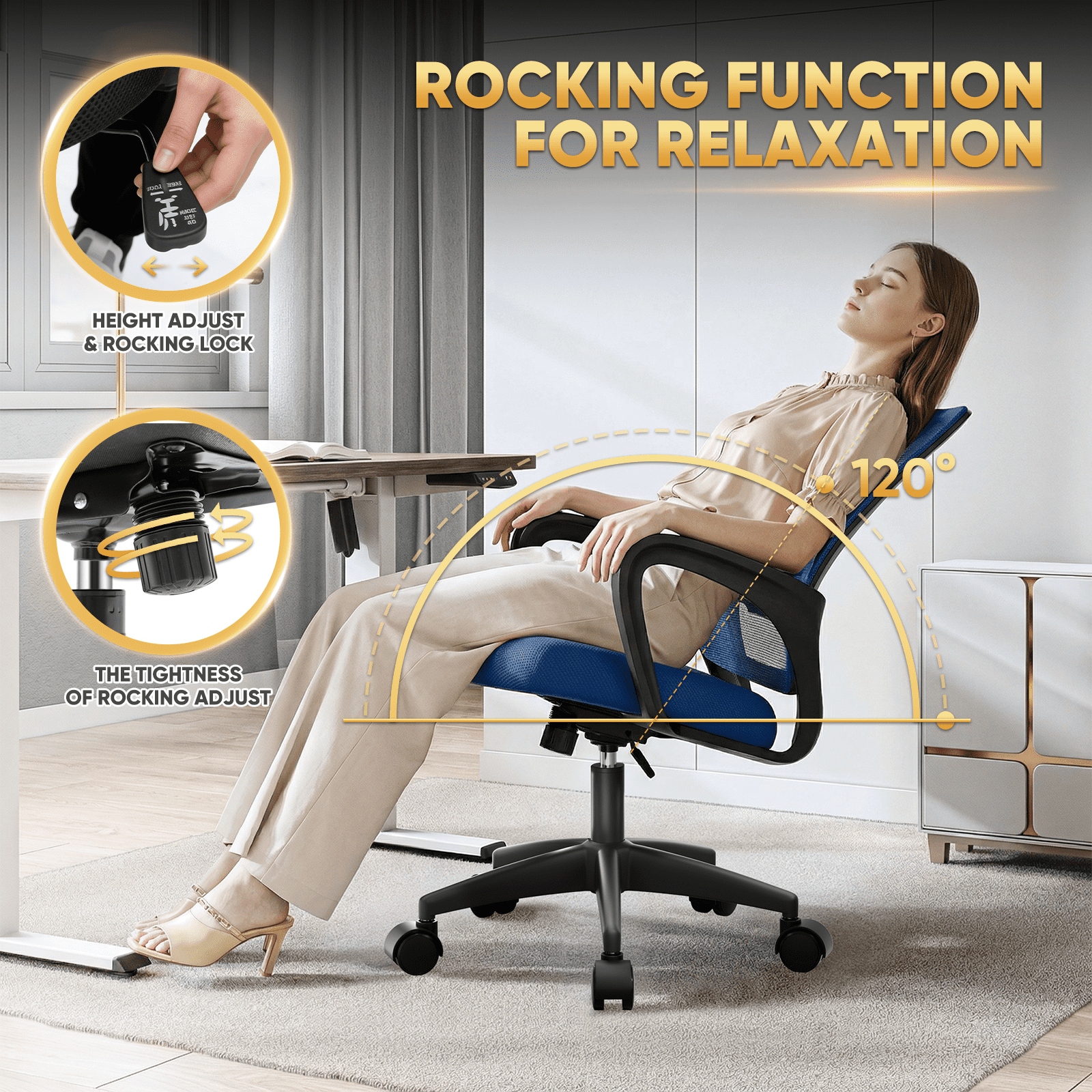 Magshion Mesh Office Chair Desk Chair, Mid Back Ergonomic Adjustable Height Rolling Swivel Computer Chair with Lumbar Support, Navy Blue