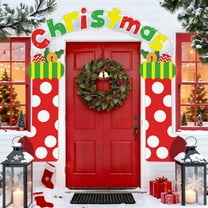 3 Pcs Christmas Banner Decoration Outdoor Christmas Porch Sign for Front Yard Hanging Banner Merry Xmas Gift Box Shaped for Supplies Indoor Outdoor Xmas Decor, 12 x 71 Inch