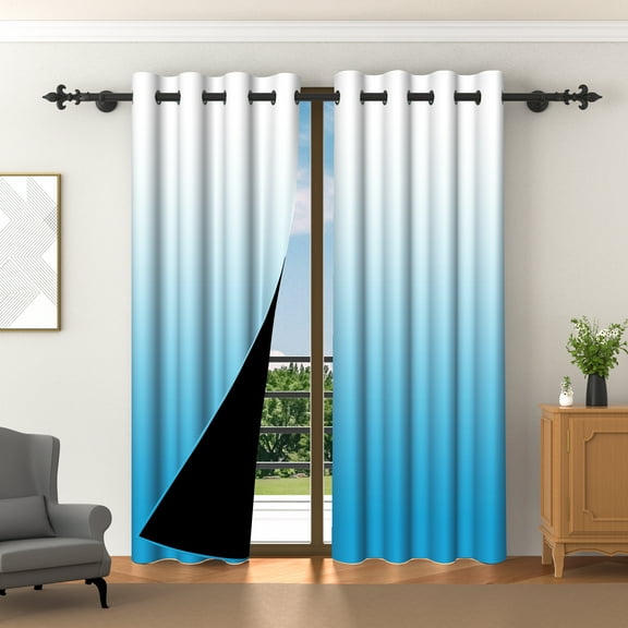 LFEEY Blue and White Ombre Blackout Curtains, Bedroom Room Darkening Grommet Curtains, 52x84 Inch, 2 Panels