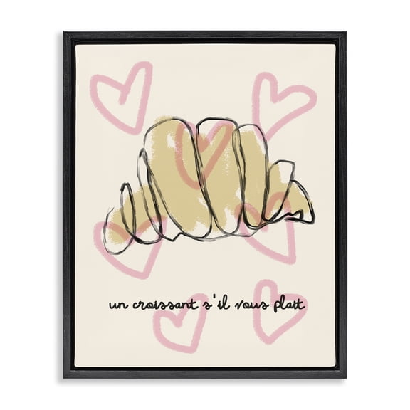 Stupell Industries Contemporary Chic Croissant with Hearts Black Floating Frame Canvas Art, 17 x 21, by Lil' Rue