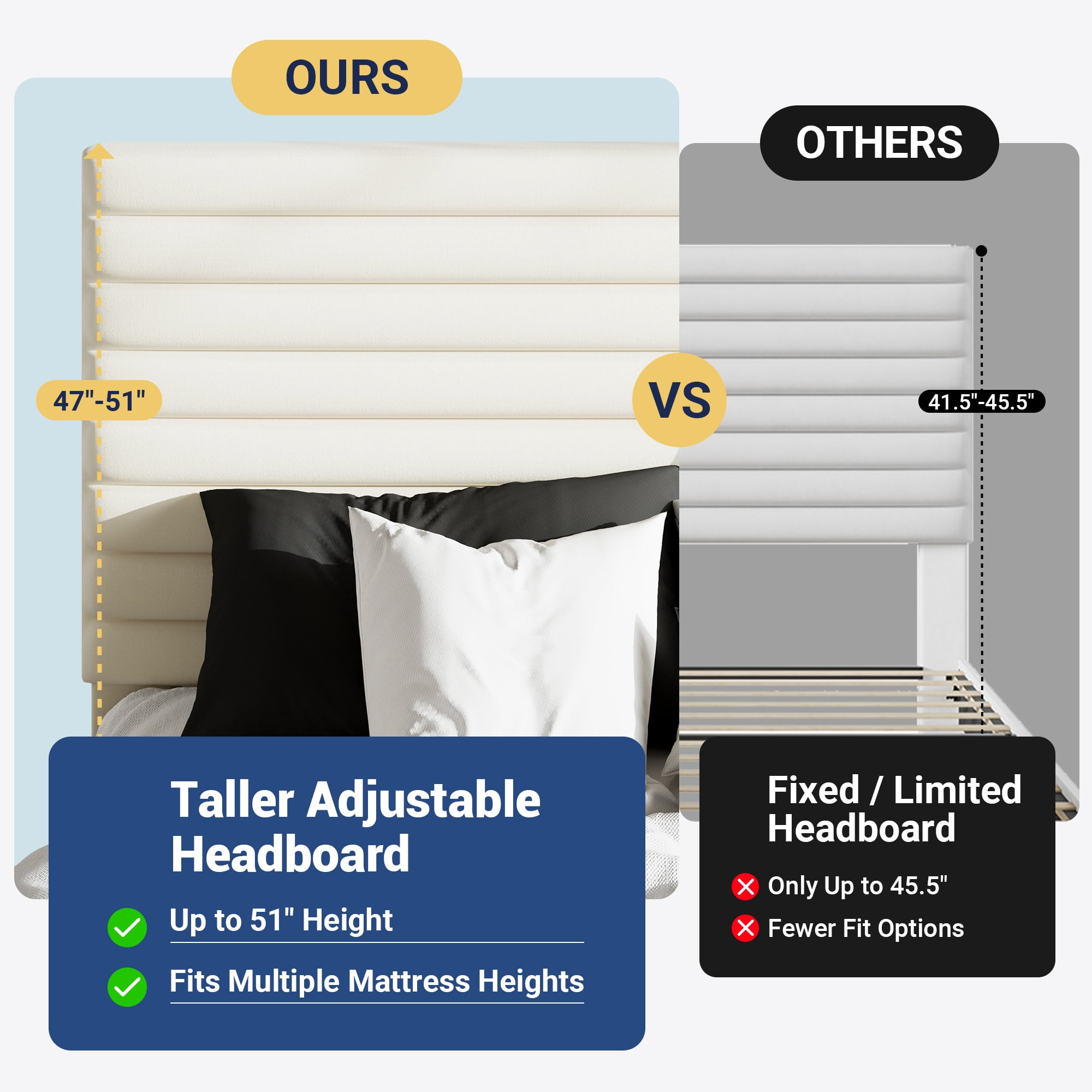 Allewie Full Size Adjustable Headboard Bed Frame with 7.9'' Underbed Storage, No Box Spring Needed, Cream White