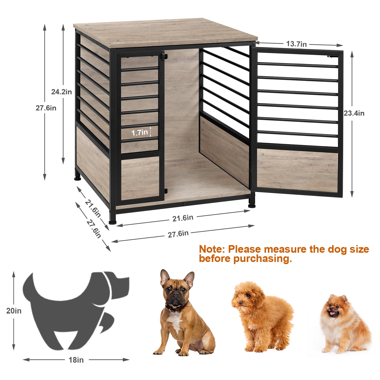 Small Dog Crate Cage Living Room Side End Table, Gray-Beige
