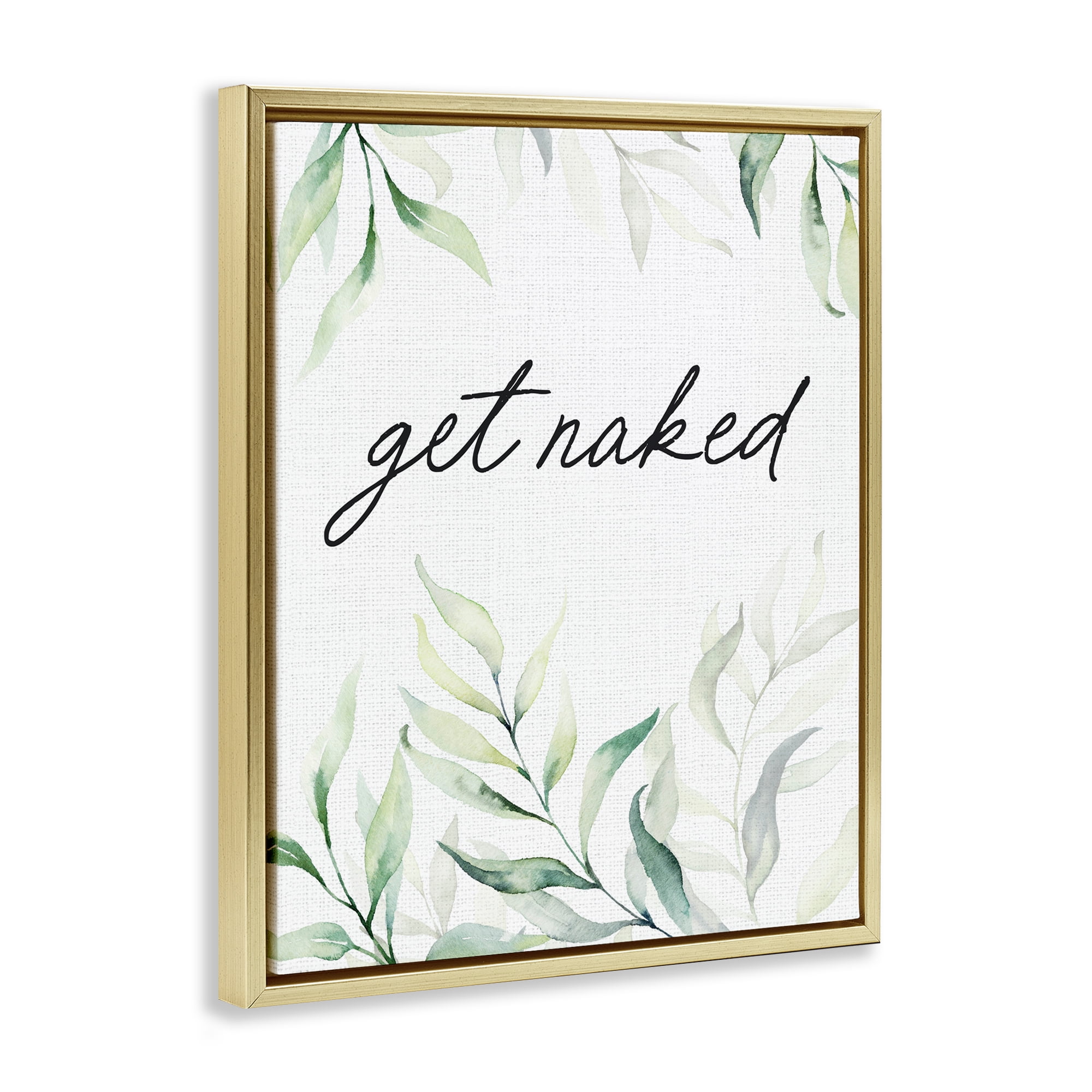 Get Naked Bathroom Herbs Gold Framed Floater Canvas Wall Art, design by Lettered and Lined