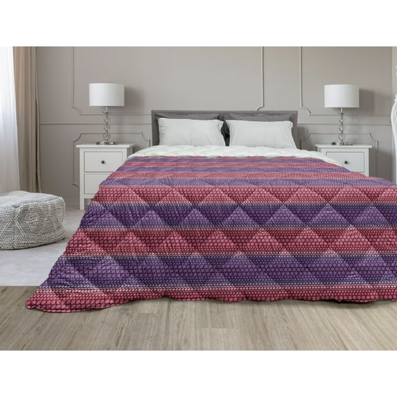 Abstract Down Alternative Comforter, Geometric Shapes in Squares Vintage Feel Retro Groovy Feels Print, Microfiber Quilt for All Season, 5 Sizes, Vermilion and Multicolor, by Ambesonne