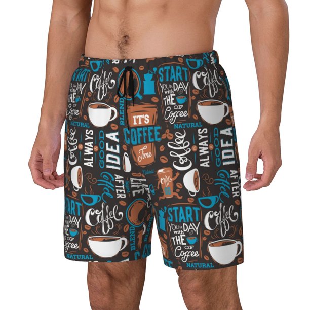 Fotbe Coffee Lover Print Traje de Baño para Hombre – Shorts de Natación de Secado Rápido con Forro y Bolsillos-Large