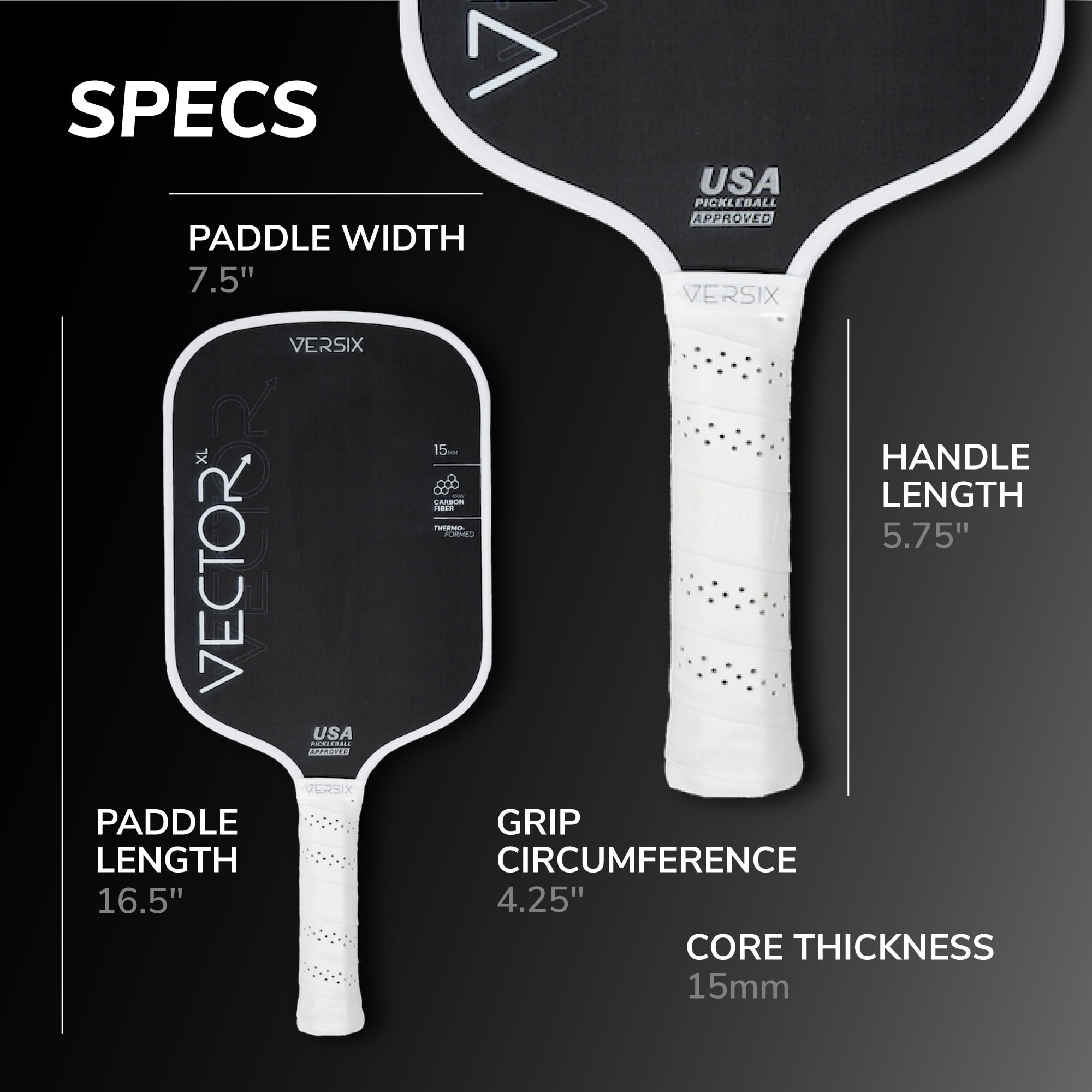 Versix Vector XL Pickleball Paddle – Carbon Fiber Power Paddle With Elongated Handle & Thermoformed Core For Max Control