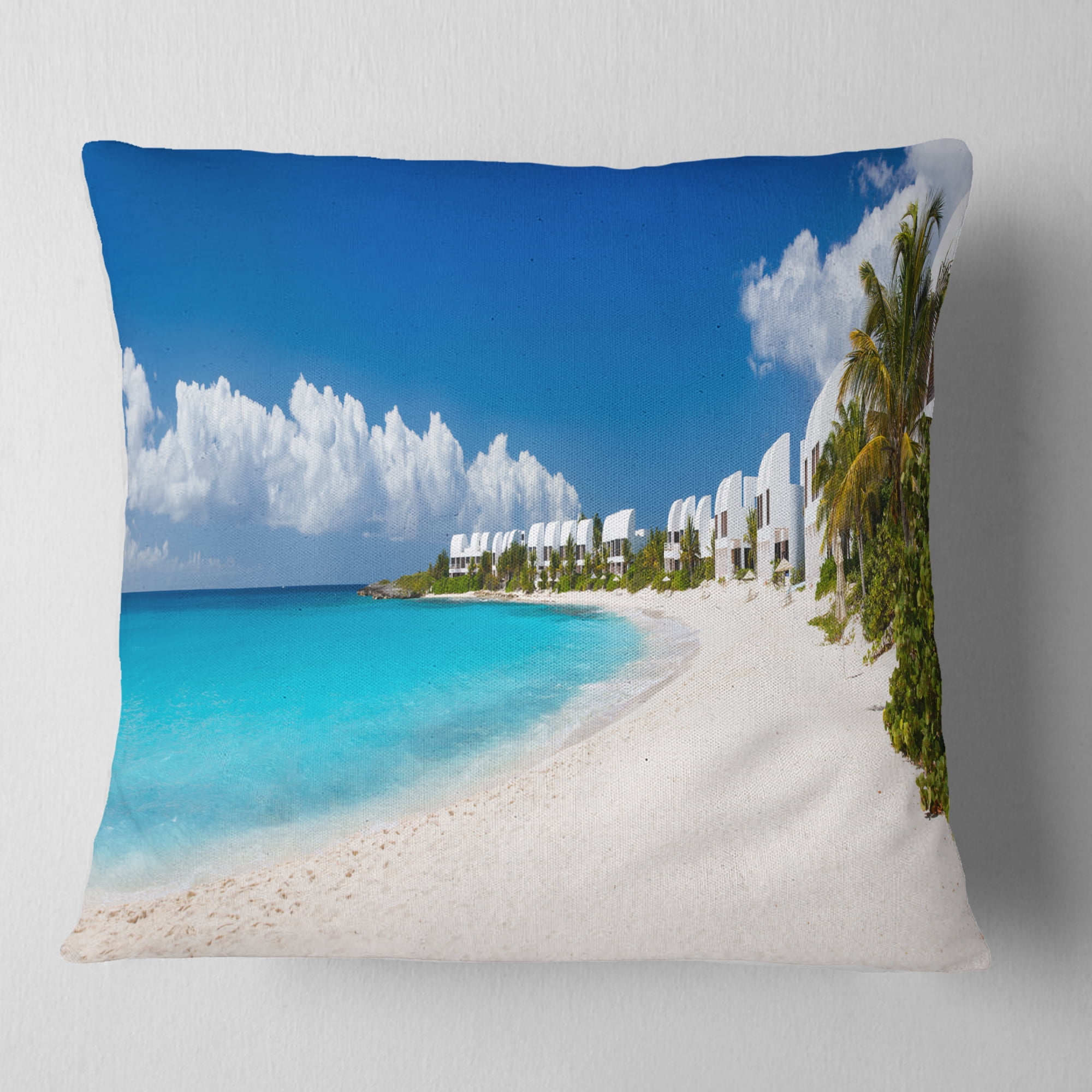 Designart Caribbean Beach Panorama - Landscape Photo Throw Pillow - 18x18