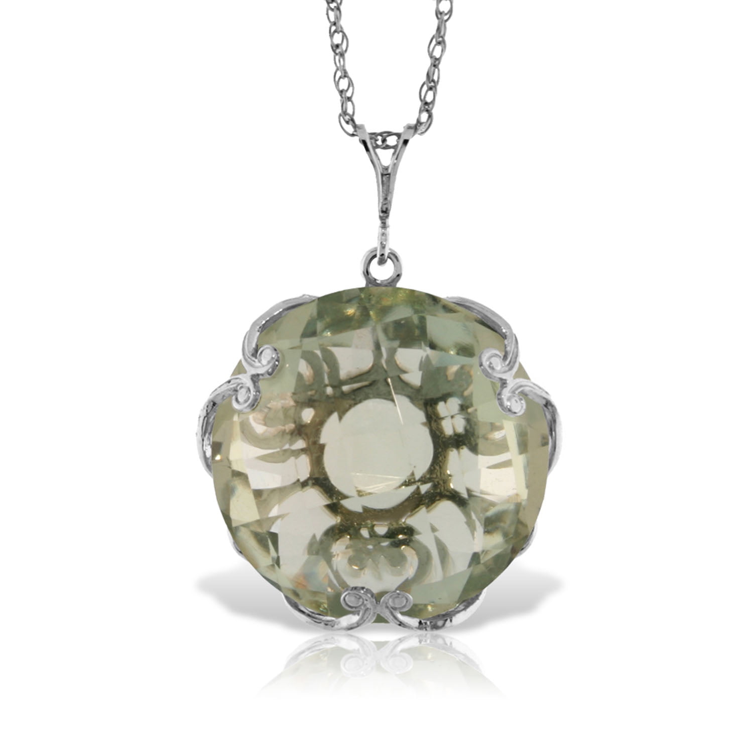 Galaxy Gold 14K Solid Gold Natural Green Amethyst Checkerboard Pendant Necklace for Women - White Gold Fine Jewelry