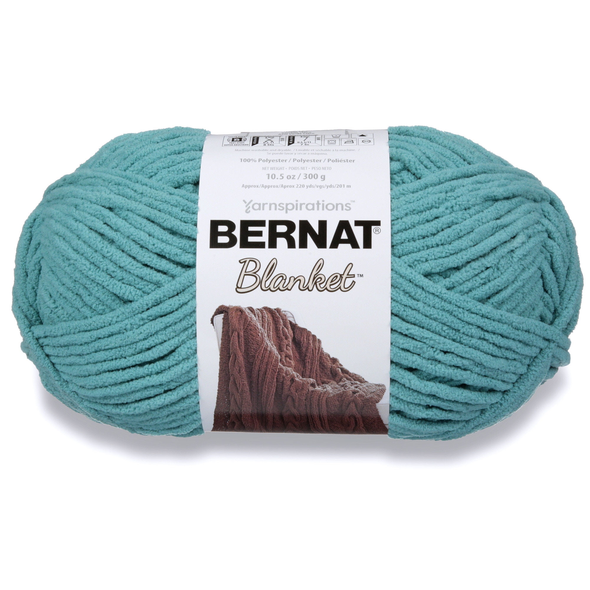 Bernat Light Teal Blanket Chenille Yarn, 5.3 ounces, 108 yards