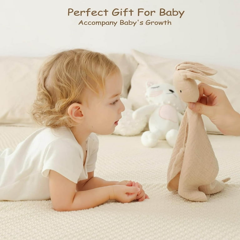 IFCOW Cotton Muslin Lovey Blanket Organic Cotton Muslin Bunny Lion Security Blanket Soft Breathable Lovie Baby Gifts for Boys and Girls