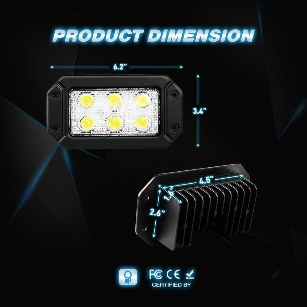 Nilight 2PCS 18w Flush Mount Lights Spot Work Driving Bar Off Road Led Jeep Truck Tacoma Bumper ATV UTV,2 Years Warranty