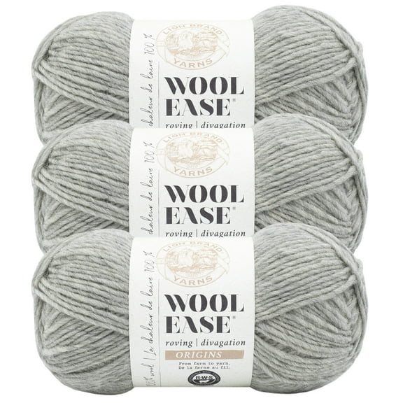 Lion Brand Yarn Wool-Ease Roving Origins Heather Grey Medium Wool Yarn 3 Pack