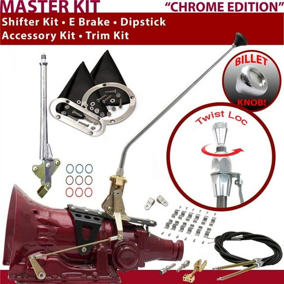 American Shifter PG Shifter Kit Chrome 23 in. E Brake Cable Clamp Clevis Trim Kit Dipstick for F5011