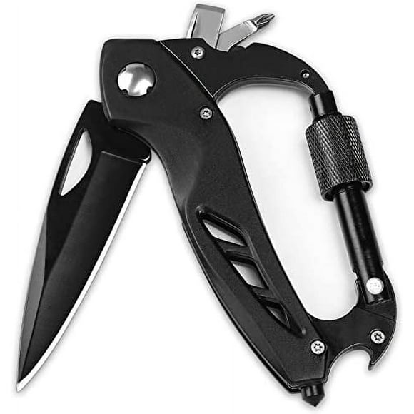 Multifunction Carabiner with Pocket Knife, Tactical Keychain Carabiners with Folding Knives, Bottle Opener, Glass Breaker and Screwdriver for Men, EDC Survival Gear for Outdoor Camping, Hiking