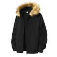 thumbnail image 4 of Unisex New Leisure Hooded Faux Fur Collar Hoodie Jacket - Black L, 4 of 5