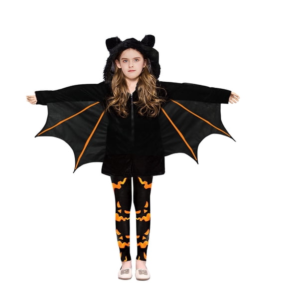 Kids Bat for Girls Long Sleeve Hooded Jumpsuit Halloween Outfit Party Clothes Size 3-13 Years