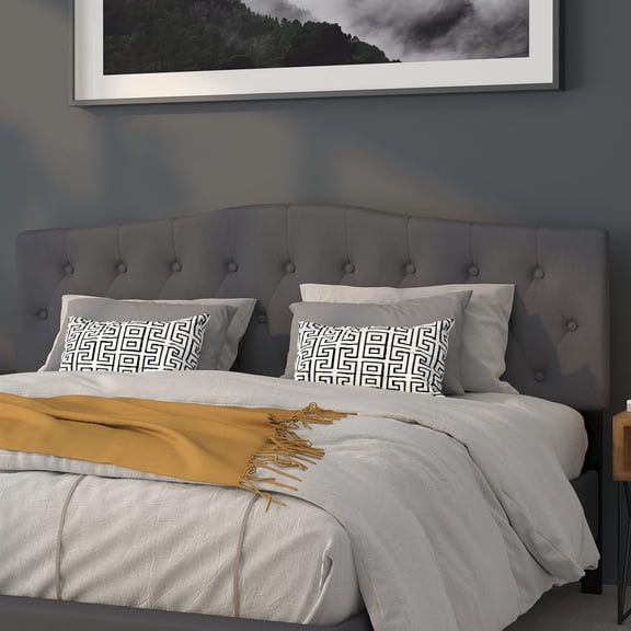 Pemberly Row Contemporary Tufted King Panel Headboard in Dark Gray