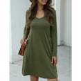 thumbnail image 4 of SWQZVT Women Spring Casual Long Sleeve Dresses V Neck Sexy Dress with Pockets Comfy Solid Color Army Green Summer Dress, 4 of 6