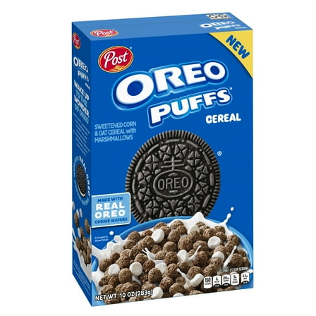 Post Oreo Puffs Crunchy Cold Breakfast Cereal with Marshmallows, Instant, 10 oz Shelf Stable Box