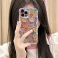 thumbnail image 5 of Oil Painting Flower Compatible with iPhone 14 Case, Colorful Retro Floral Cute Curly Wave Frame Women Girls Cover for Apple 14 (Pink), 5 of 6