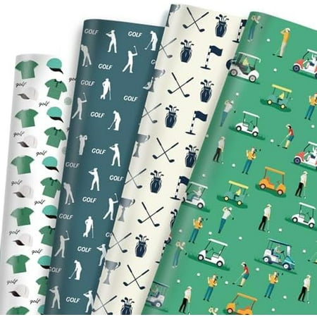 Golf Wrapping Paper 12 Sheets - Sports Wrapping Paper - Golf Themed Gift Wrap Paper - Golf Cart,Golf Bag Print Gift Packing Paper for Sports Party,Birthday,Team Celebration - 20"×28"
