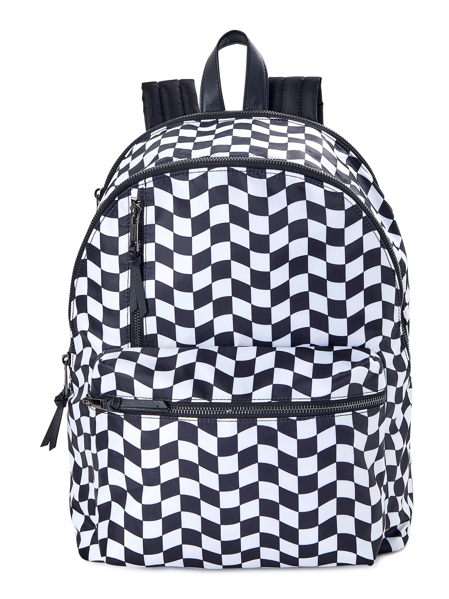 No Boundaries Women's Dome Zip Backpack, Black White Checker