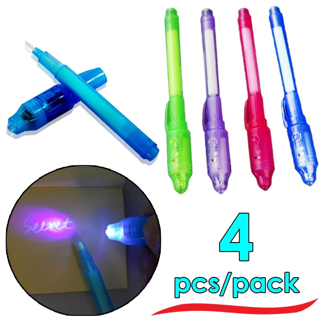 Begrænsning scrapbog Forfølgelse 4PCS Invisible Ink Spy Pen Built In UV Light Magic Marker Secret Message  Gadget Pen (Random color) - Walmart.com