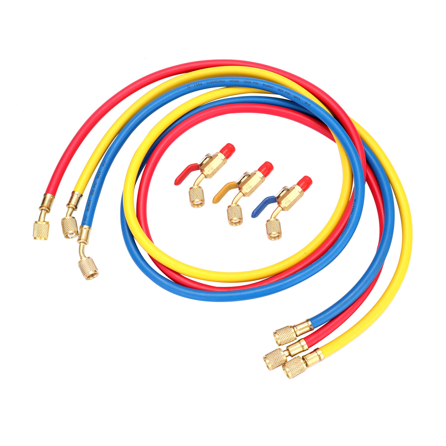 R134a Charging Hose Set  72" Yellow Blue and Red 