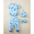 thumbnail image 5 of KIMI BEAR Newborn Baby Boys Layette Set 0-3 Months Shower Gift 4-Packs Pant Sets Romper Set Short Sleeves Long Sleeves Romper Dinosaur Print Clothes with Hats and Gloves 15pcs Clothes Blue, 5 of 9