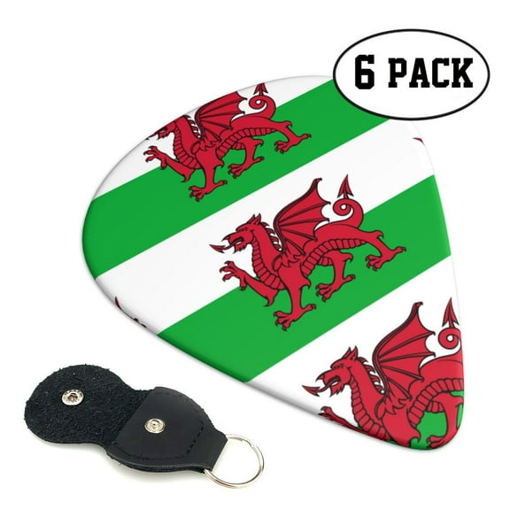 6 Pieces Welsh Dragon Flag Guitar Picks for Guitar Bass Music Instruments with 1 Pick Leather Pick Holder