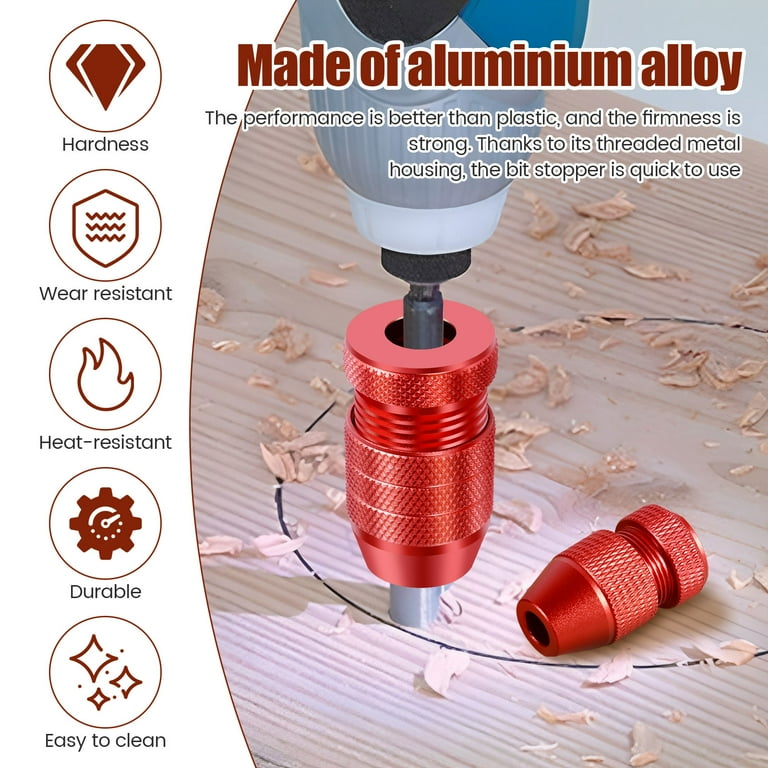 2Pcs Drill Depth Stop Adjustable Drill Bit Stop Collar Set with Nylon Inner Ring Aluminum Alloy Drill Stop Precise Countersink Drill Bit Depth Stop
