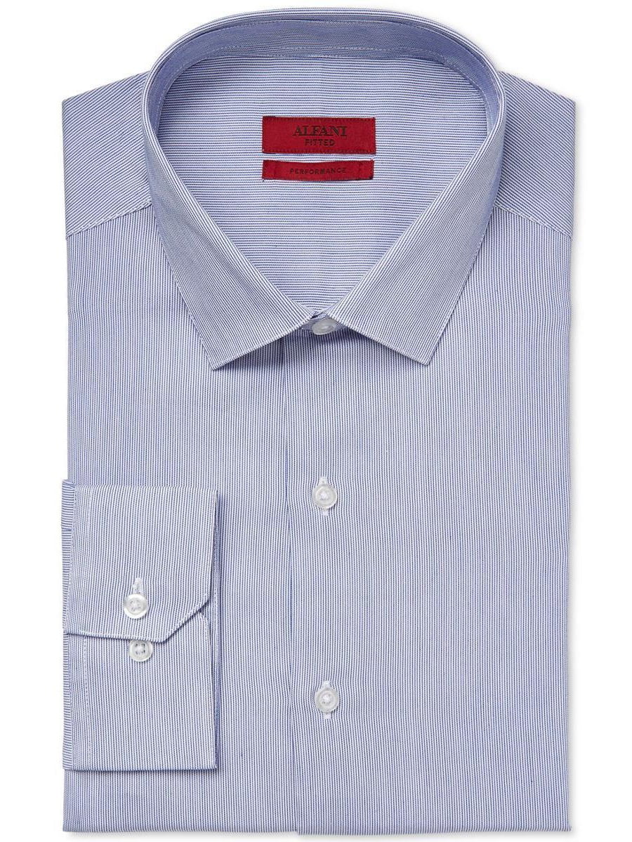 Alfani - NEW Blue Mens Size 15 Striped Fitted Performance Dress Shirt ...