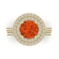 thumbnail image 2 of 2.68 ct Brilliant Round Cut Red Zircon 18K Yellow Gold Halo Solitaire with Accents Engagement Bridal Wedding Ring Band Set size 3.5, 2 of 7