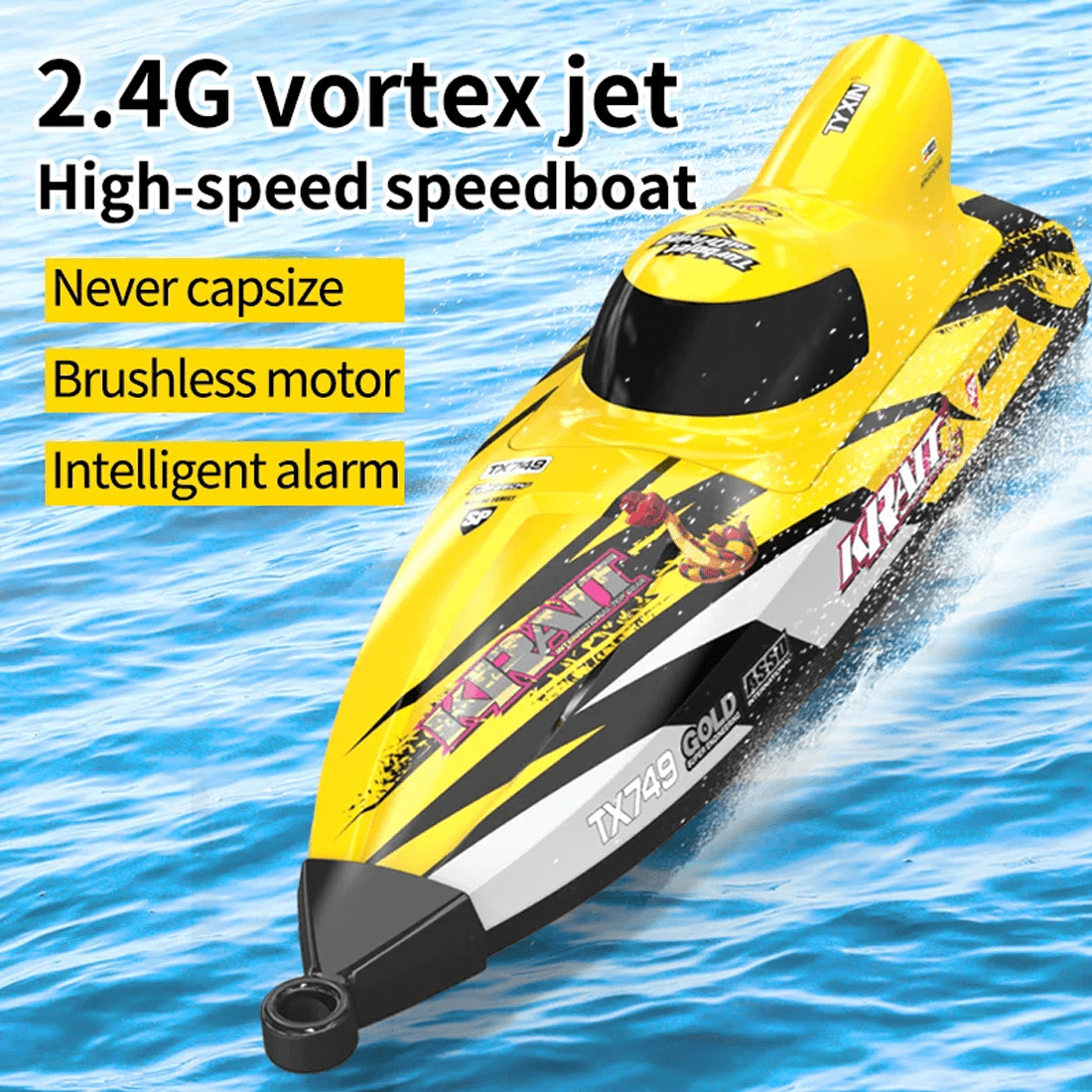 25KM/H High-Speed Brushless RC Turbojet Speedboat, 2.4G Waterproof Design Vortex Jet Boat with Never-Capsize Technology & Cooling System for Hobbyist - RTR