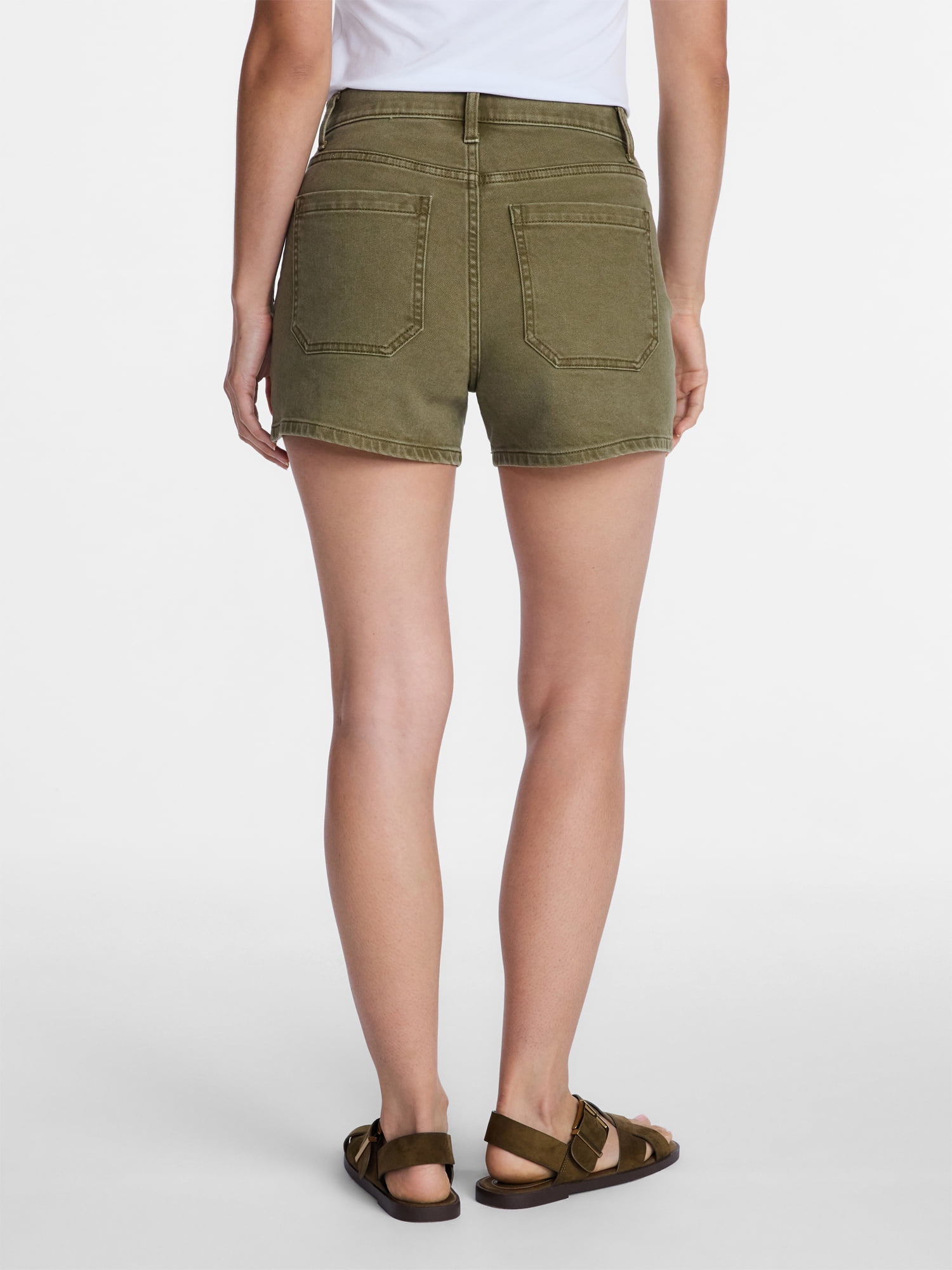 Time and Tru Women's High Rise Patch Pocket Denim Shorts, 4" Inseam, Sizes 0-20