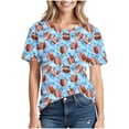 thumbnail image 2 of Womens Football Graphic Tee - Sky Blue Watercolor Print T-Shirt, Stretchy Casual Crewneck Top for Game Day, Plus Size Available,Size 2XL, 2 of 7