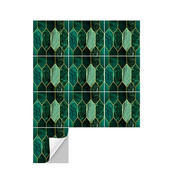 Jinsinto Floor Wall Tile Stickers Home Decoration Kitchen Tile Stickers Bathroom Decoration 20cm x 20cm x 10pcs Green Gold Plated Mosaic Tile Stickers