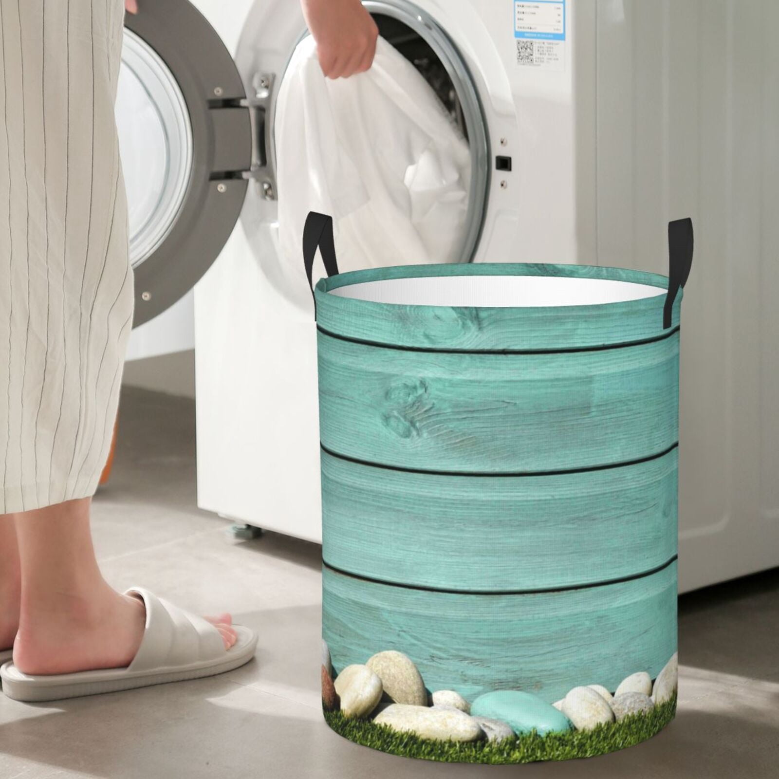 Picia Wood Grain Large Laundry Basket, Waterproof, Freestanding Laundry Hamper, Collapsible Tall Clothes Hamper with Extended Handles-
