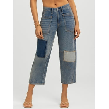 Jessica Simpson Women's and Women's Plus Cherry Cropped Patchwork Barrel Jeans, 26" Inseam, Sizes 2-24W